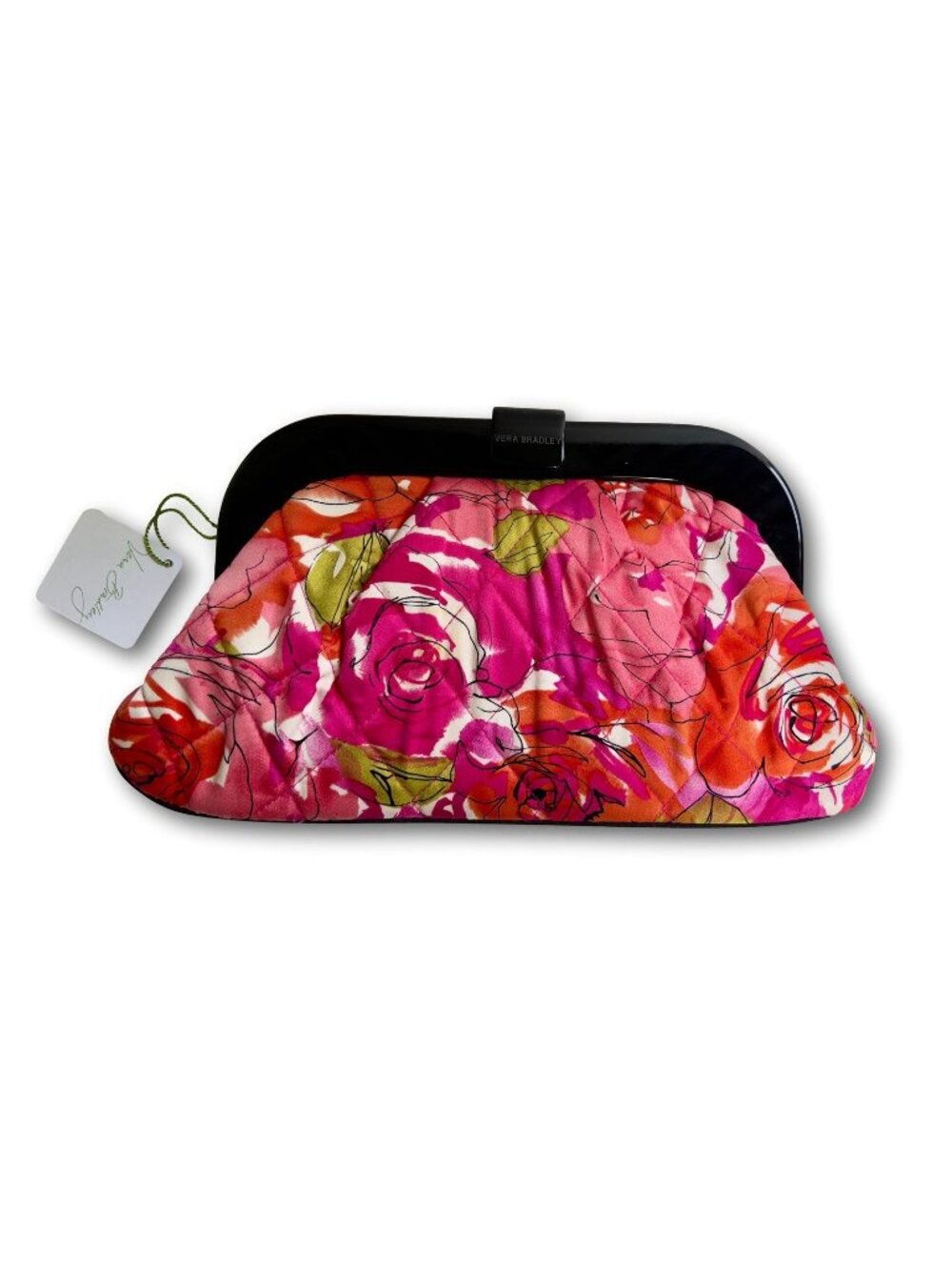NWT Vera Bradley Vintage Rose Millie Clutch Quilted Sateen Black Frame 2010 Ret